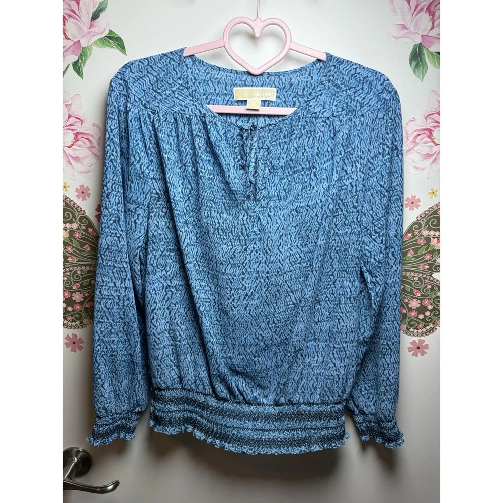Michael Kors Blue Abstract Print Peasant Blouse‎ Women's Medium